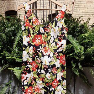 Tropical Flower Print Dress Size 4 Petite Jones New York Signature Cotton Lycra